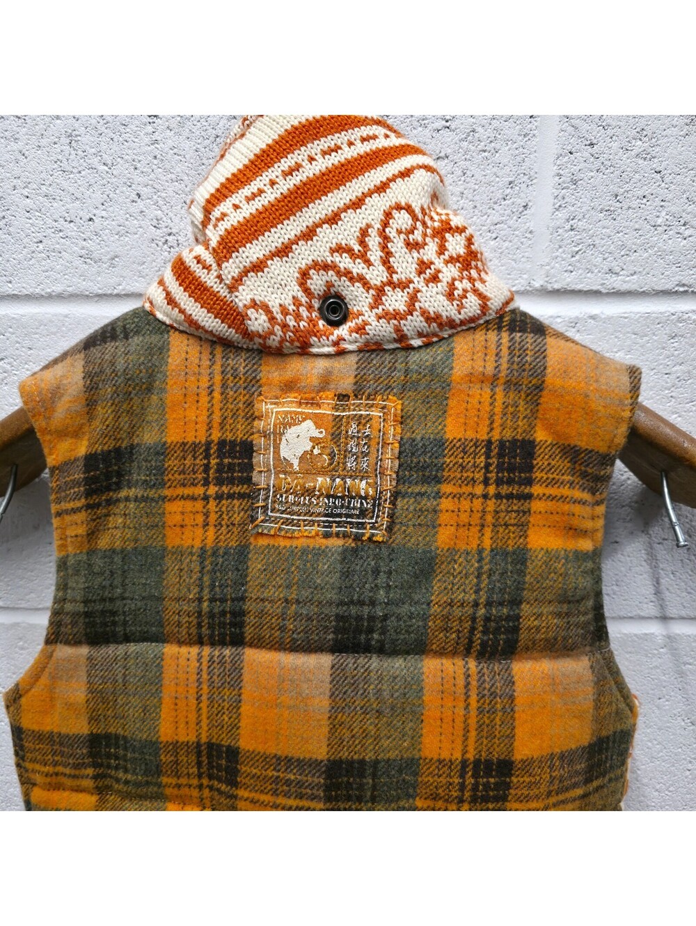 Da Nang Women's Sweater Hooded Vest Orange Plaid Wool Blend Vest XS 16x24 - Picture 6 of 9